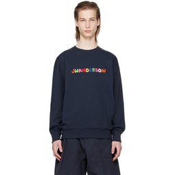 Navy Embroidered Sweatshirt 241477M204005