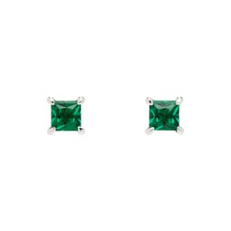 SSENSE Exclusive Silver   Green Princess Cut Stud Earrings 241481M144029