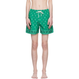 Green Paisley Swim Shorts 241695M208003