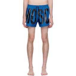 Blue Printed Swim Shorts 241720M216003