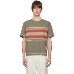 Khaki Flatlock Stripe T Shirt 241735M213002