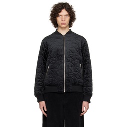 Black Quilted Bomber Jacket 241841M175000