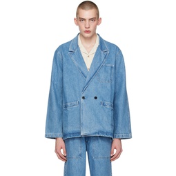 Blue Double Breasted Denim Jacket 241876M177000