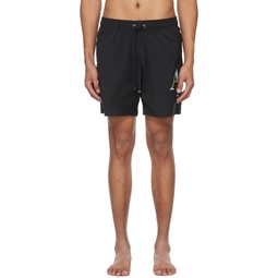 Black Staggered Chrome Swim Shorts 241886M208000