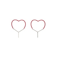 Red   Silver Mini Y Heart Earrings 241893F022008