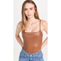 Faux Leather Cami Thong Bodysuit