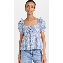 Floral Print Top With Flower