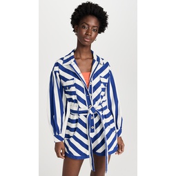 Blue and White Stripe Shorts Jumpsuit
