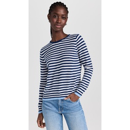 Tipped Little Stripe Cashmere Crew Sweater