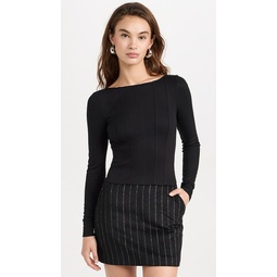Boat Neck Dress with Pinstripe Combo Skirt