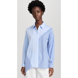 Cotton Asymmetrical Stripe Mix Shirt