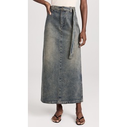 Belted Dirty-Wash Maxi Skirt