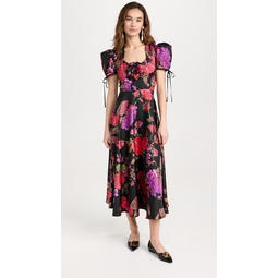 Red and Purple Floral Printed Silk Twill Dress