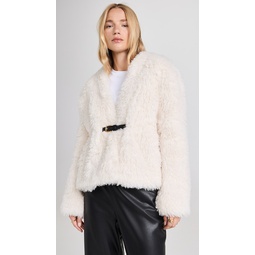 Faux Shearling Belted Strap Detail Coat