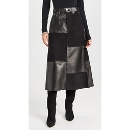 Mid Rise Leather Patchwork Skirt
