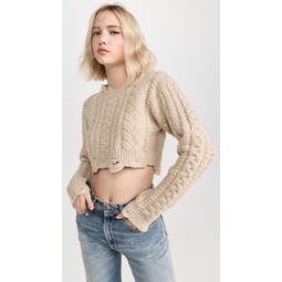 Distressed Cropped Cable Sweater