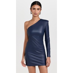 Stretch Faux Leather One Shoulder Dress