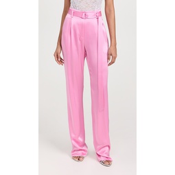 Doubleface Satin High Waisted Belted Pants