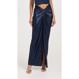 Coated Jersey Front Twist Sarong Skirt