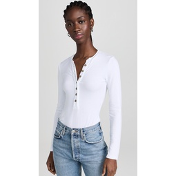 Button Up Ribbed Henley Bodysuit