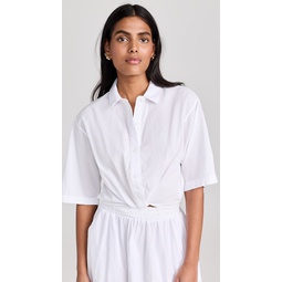 Voile Short Sleeve Cropped Twist Shirt
