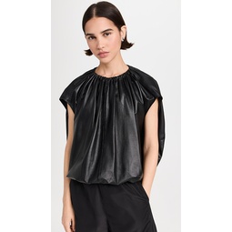 Feather Weight Leather Shirred Neck Circular Top