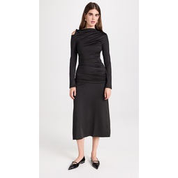 Long Sleeved Ruched Midi Dress