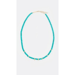 14k Gold & Turquoise Rondelle Bead Necklace with 3 Prong Diamonds