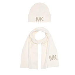 Michael Kors Womens Dome Studded Scarf And Hat Set, Cream/Gold