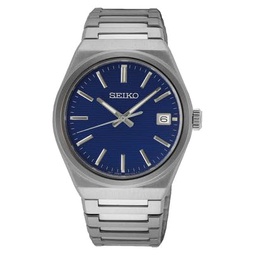 SEIKO Mens Blue Dial Silver Stainless Steel Band Classic Analog Quartz Watch