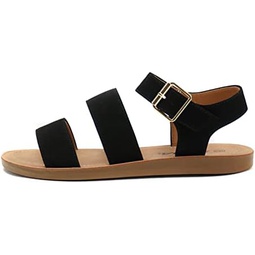 Soda COMING ~ Women Casual Open Toe Two Bands with Ankle Strap Fashion Slide Flat Sandal