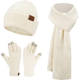 Womens Winter Warm Knit 비니 Hats Touchscreen Gloves Long 스카프 Set with Fleece Lined Sequins Cap Gifts for Women and Men