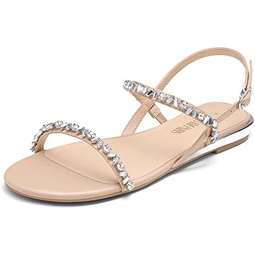 DREAM PAIRS Womens Casual Dresssy Low Wedge Summer Shoes Cute Strappy Rhinestone Open Toe Flat Sandals