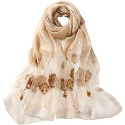 Jeelow Elegant Silk-Wool Blend Scarf Shawl Wrap - Lightweight & Sheer for Women - Embroidered Design for Weddings & Parties