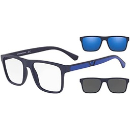 Emporio Armani Mens Ea4115 Prescription Eyewear Frames with Two Interchangeable Sun Clip-ons Rectangular