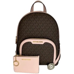Michael Kors Jaycee MD Backpack bundled with SM TZ Coinpouch Wallet Purse Hook (Signature MK Brown/Pink)