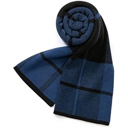 Villand Australian Merino Wool Tartan Knitted Scarf for Men, Plaid Winter Warm Thick Soft Neckwear with Gift Box