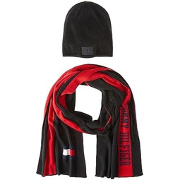 Tommy Hilfiger mens Embroidered Flag Beanie and Logo Scarf Set