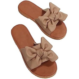 Verdusa Womens Open Toe Flat Sandals Bow Knot Slides Leather Summer Slippers