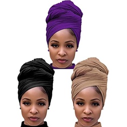 Harewom 3PCS Head Wraps for Black Women Turban Headwraps Stretchy African Hair Wraps Jersey Head Scarf Tie Headbands