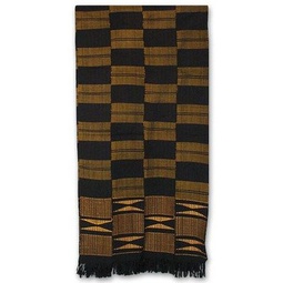 NOVICA Handmade Kente Cotton Patterned Scarf Yellow Black Ghana Takpekpe Le Anloga, scarf