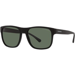 Emporio Armani Man Sunglasses Matte Black Frame, Dark Green Lenses, 56MM