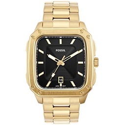 Fossil Inscription Mens Watch with Square Case and Stainless Steel, Silicone or Leather Band