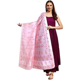 Chandrakala Womens Linen Cotton Dupatta Shawl Scarf Wrap Chunni(D255-P)