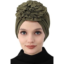 Aishas Design Instant Turban Head Wraps For Women, 95% Cotton Pretied Hijab Scarves, Rose Detail