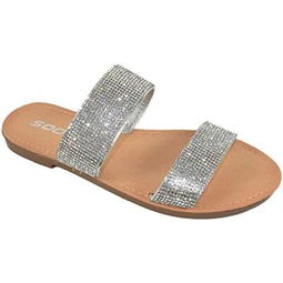 Soda Shoes Women Flip Flops Slippers Sandals Double Strap Slide Casual Bling Rhinestone Crystals AMONG-S