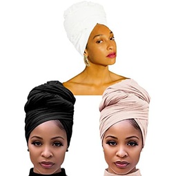 Harewom 3PCS Head Wraps for Black Women Turban Headwraps Stretchy African Hair Wraps Jersey Head Scarf Tie Headbands