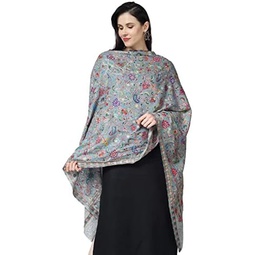 PASHWRAP Kalamkari Wrap Hand painted in Kashmir, Fine Merino Wool Wrap Luxurious large Shawl for Women