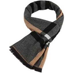 LumiSyne Premium Wool Scarf For Men Winter Business Style Classic Plaid Striped Print Soft Cashmere Long Scarf With Tassel