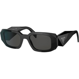 Prada PR 17WSF 1AB5S0 Black Plastic Rectangle Sunglasses Grey Lens